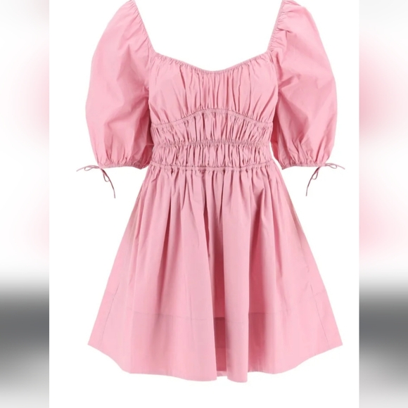 Staud Faye Mini Pink Puff Sleeve Cotton Dress NWOT XS